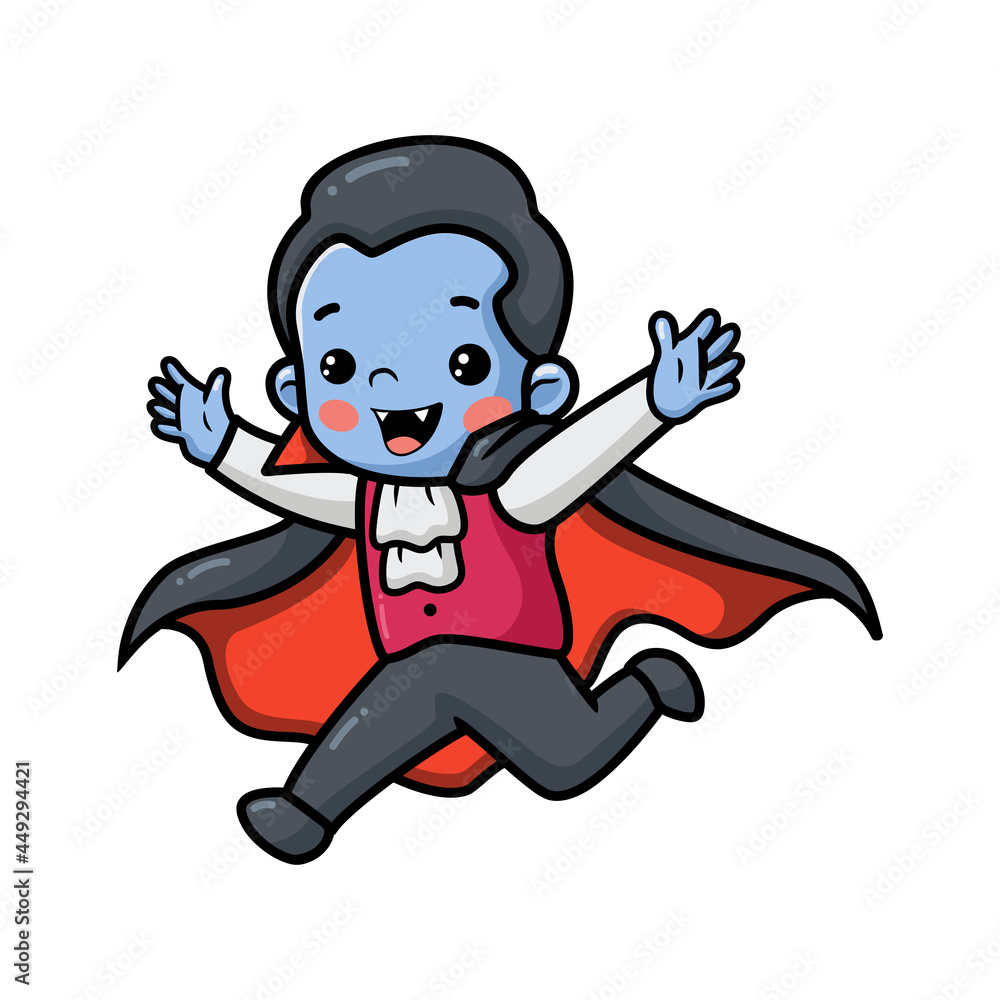 Fototapeta premium Cute little boy dracula cartoon running