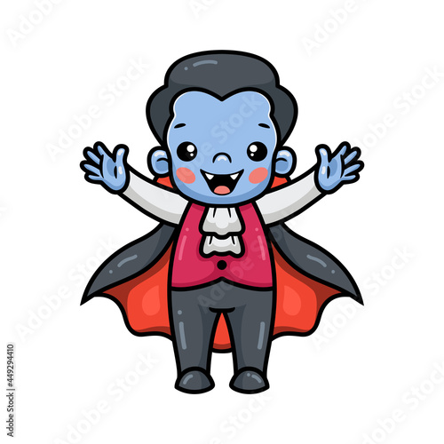 Cute little boy dracula cartoon raising hands