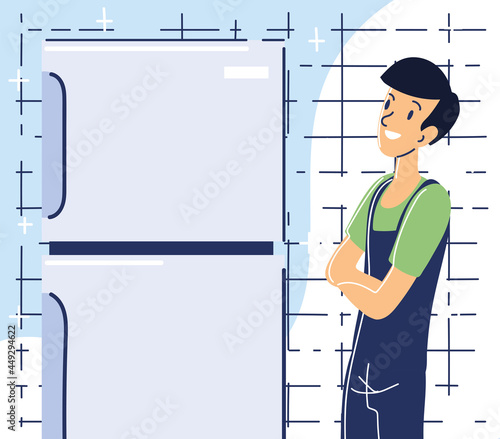 repairman with fridge