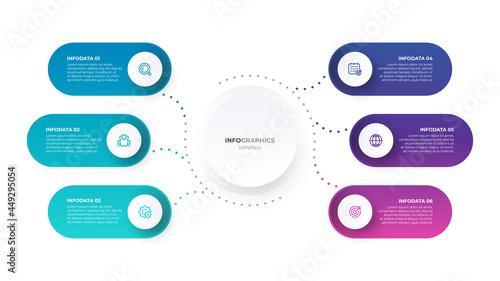 Presentation business infographic template. Timeline with 6 options. Vector illustration.