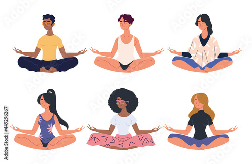 people meditating in lotus posture