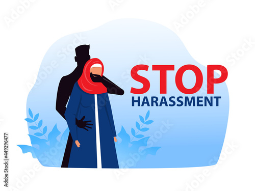 muslim woman with stop harassment and abuse no sexual violence concept vector illustration