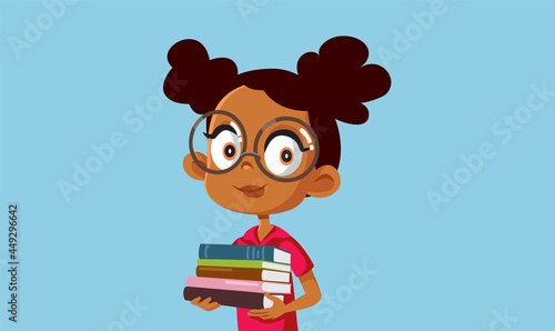 Student Girl Holding Textbooks Vector Cartoon