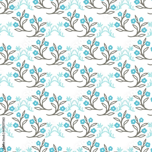 Blue Spring Floral Vector Silhouette Seamless Pattern