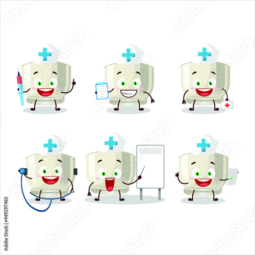 Doctor profession emoticon with glass of sake cartoon character. Vector illustration