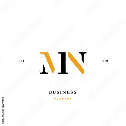 Creative Monogram Initials Letter M N, MN premium luxury logo design inspiration. letter icon logo design premium