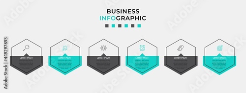 Vector Infographic design business template with icons and 6 options or steps. Can be used for process diagram, presentations, workflow layout, banner, flow chart, info graph