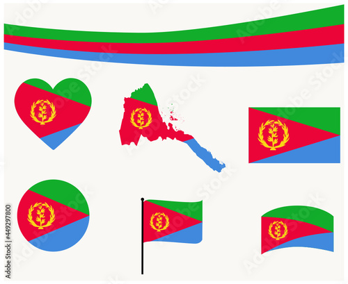 Eritrea Flag Map Ribbon And Heart Icons Vector Illustration Abstract National Emblem Design Elements collection photo