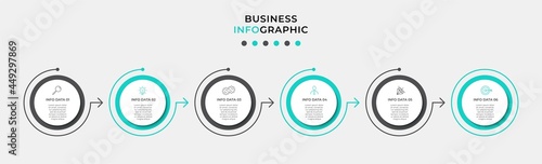 Vector Infographic design business template with icons and 6 options or steps. Can be used for process diagram, presentations, workflow layout, banner, flow chart, info graph