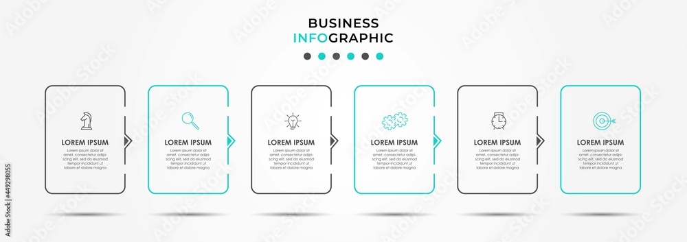 Vector Infographic design business template with icons and 6 options or steps. Can be used for process diagram, presentations, workflow layout, banner, flow chart, info graph