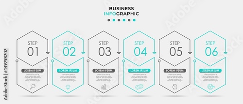 Vector Infographic design business template with icons and 6 options or steps. Can be used for process diagram, presentations, workflow layout, banner, flow chart, info graph