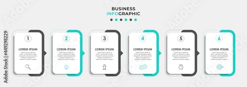 Vector Infographic design business template with icons and 6 options or steps. Can be used for process diagram, presentations, workflow layout, banner, flow chart, info graph