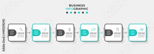 Vector Infographic design business template with icons and 6 options or steps. Can be used for process diagram, presentations, workflow layout, banner, flow chart, info graph