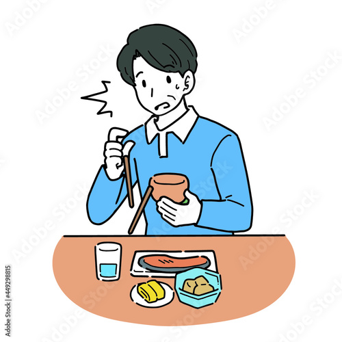 手足に力が入らず箸を落としてしまう男性のイラスト