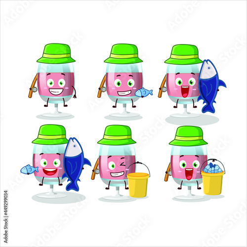 A fisherman rose wine cartoon picture catch a big fish. Vector illustration
