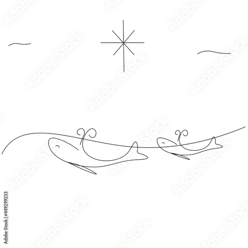 Whales swimming on sea vector illustration