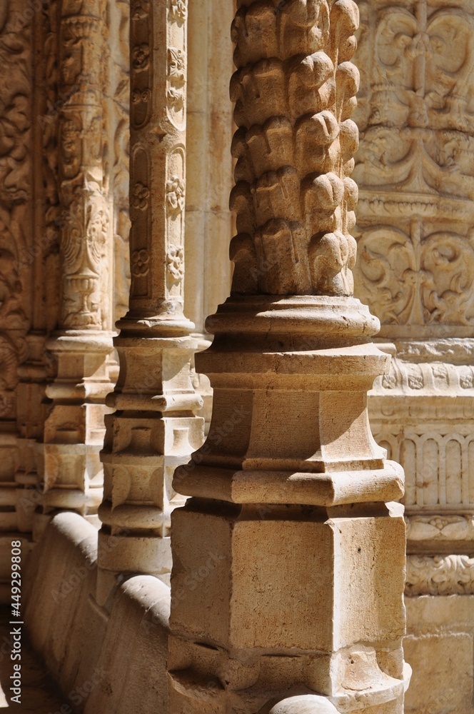 Monastery in Lisbon, Portugal. column and Architecture of Jeronimos Monastery
