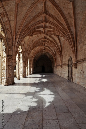 Monastery in Lisbon  Portugal. Corridor and Architecture of Jeronimos Monastery