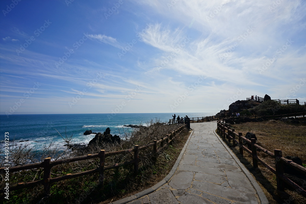 a beautiful seaside landscape with a walkway