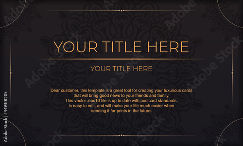 Luxury vector banner with vintage ornaments and text place. Template for print design invitation card with mandala ornament.