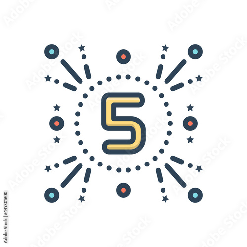 Color illustration icon for fifth number 