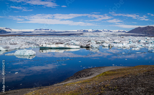 Jokursarlon glacier lagoon in Iceland on a sunny day