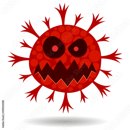 Angry red virus face cartoon image  germs illustration on white background.