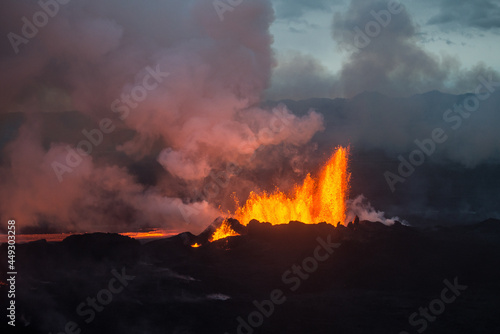 Aerial view of the 2014 Bárðarbunga eruption at the Holuhraun volcanic fissures, Central Highlands, Iceland