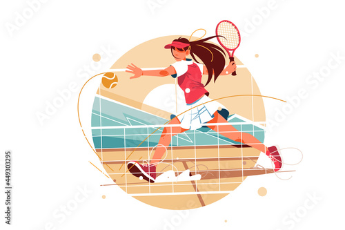 Female tennis player hitting ball