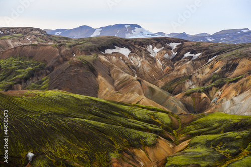 Photography The rugged volcanic landscape of Landmannalaugar seen from the summit of Blahnúk