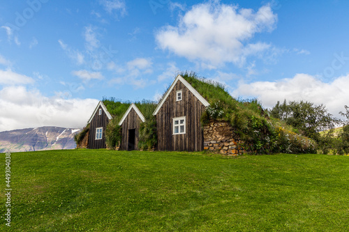 Traditional turf houses in Holar, Iceland