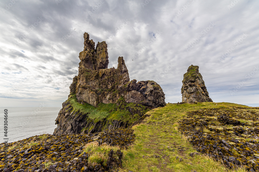 Two major basalt formations at Londrangar. Snaefellsness peninsula, Iceland
