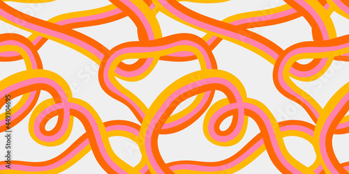 Retro 60s style rainbow seamless pattern with pastel color stripes. Pink wave cartoon background.