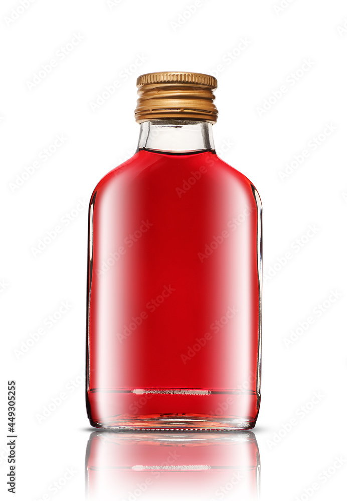 small bottle with red vodka small bottle with red vodka