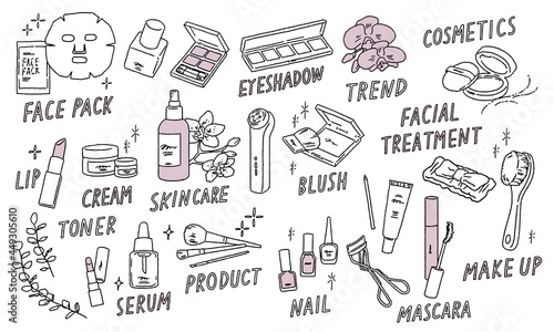 Makeup tools motifs vector illustrations. おしゃれ・化粧道具ベクターイラスト一式セット