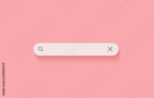 3D search bar. Browser button for website and UI design. Search form template. Vector illustration on soft pink background.