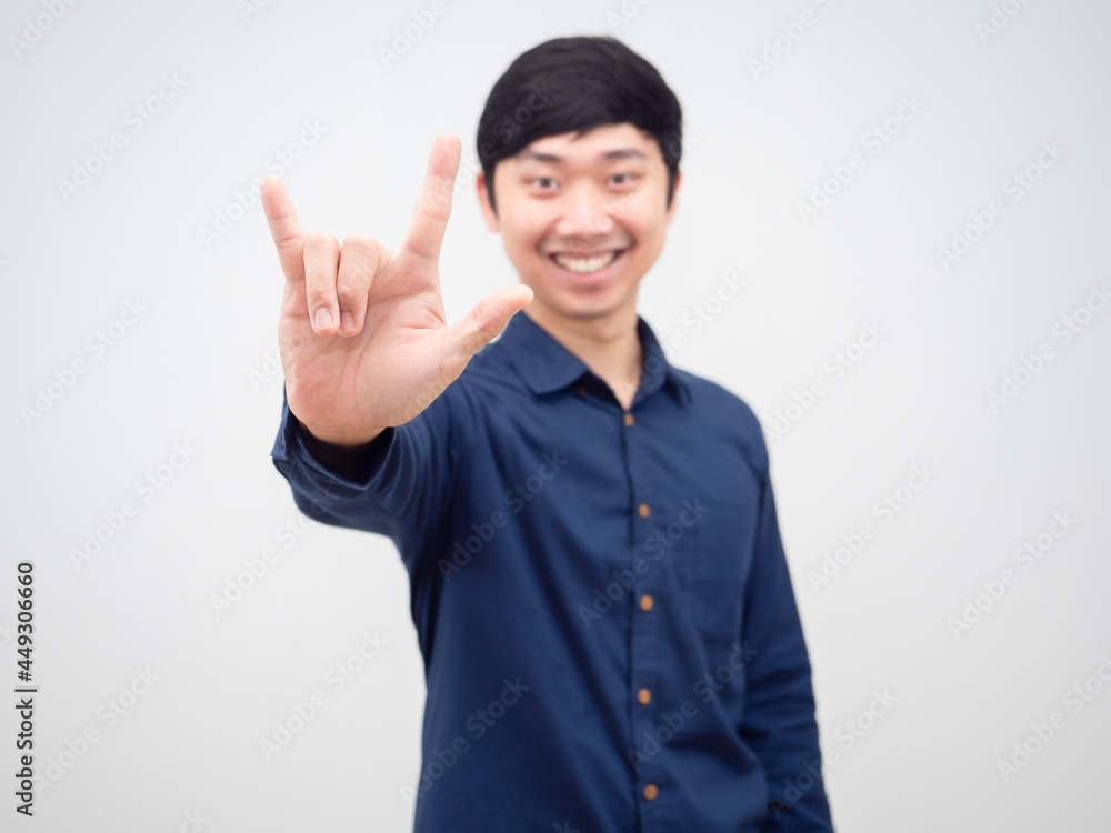 Asian man cheerful show love hand happy smile white background Asian man cheerful show love hand happy smile white background