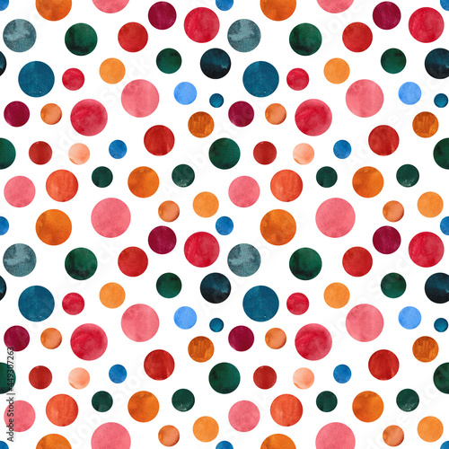 Abstract background. Watercolor seamless background of circles. Bright circles. Perfect for greeting card, invitation, textile design or for wrapping paper. 