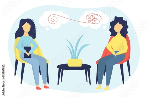 Psychotherapy. Woman psychologist with tangled and untangled brain metaphor.Psychologist service, private counseling.Psychotherapy practice, psychological help, psychiatrist consulting patient. 