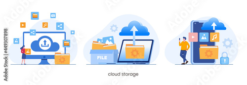 Database protection concept, data center, file management, cloud storage flat illustration vector
