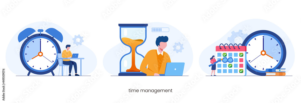 Business time management, deadline concept, planner, flat vector illustration banner - obrazy, fototapety, plakaty 