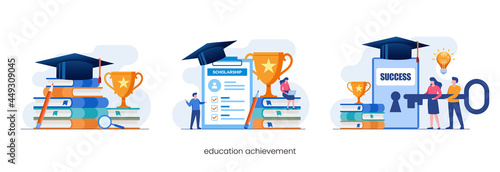 Education achievement, learning, scholarship, education concept, flat vector illustration