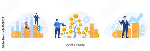 Growth money investment, passive income concept, investing, flat vector illustration for banner