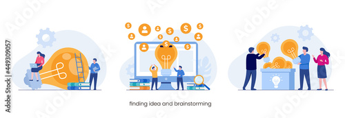 finding idea and brainstorming concept, bulb light idea, flat vector illustration for banner