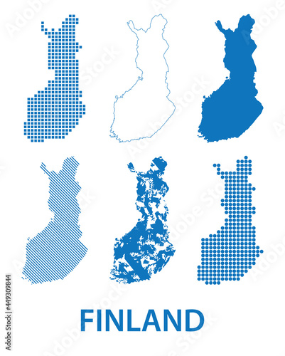 map of Republic of Finland - vector set of silhouettes in different patterns