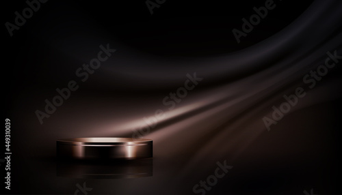 Dark smooth elegant dark brown satin abstract design texture, round shiny podium