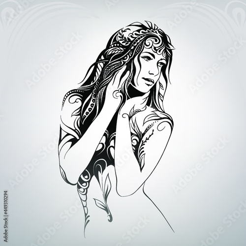 Woman in floral ornament.Vector illustration