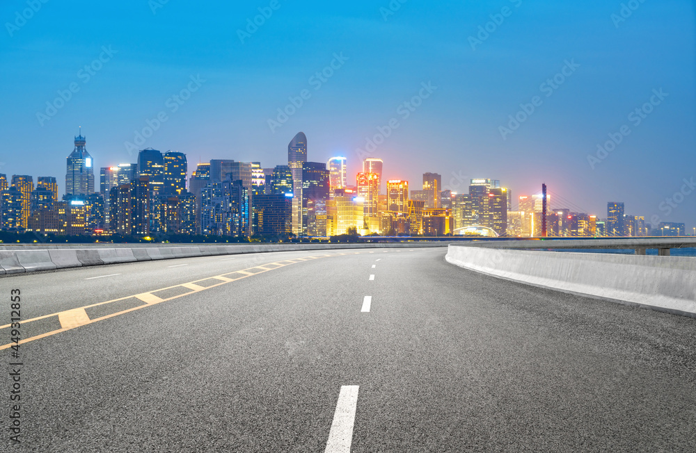 Expressway and urban skyline in Hangzhou, China