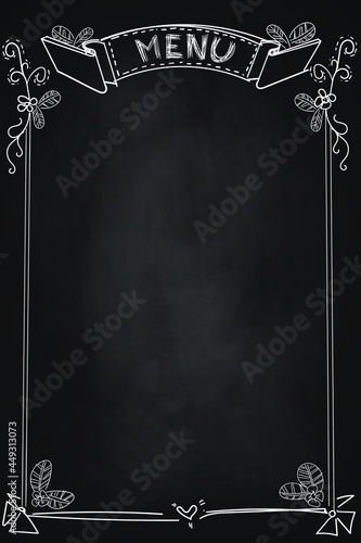 Menu design with a chalk board texture. Black chalkboard background.Vector texture.