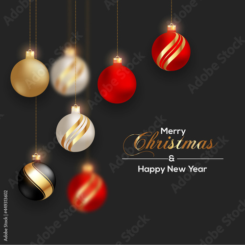 Merry Christmas Ball Realistic Red Black and golden Color 